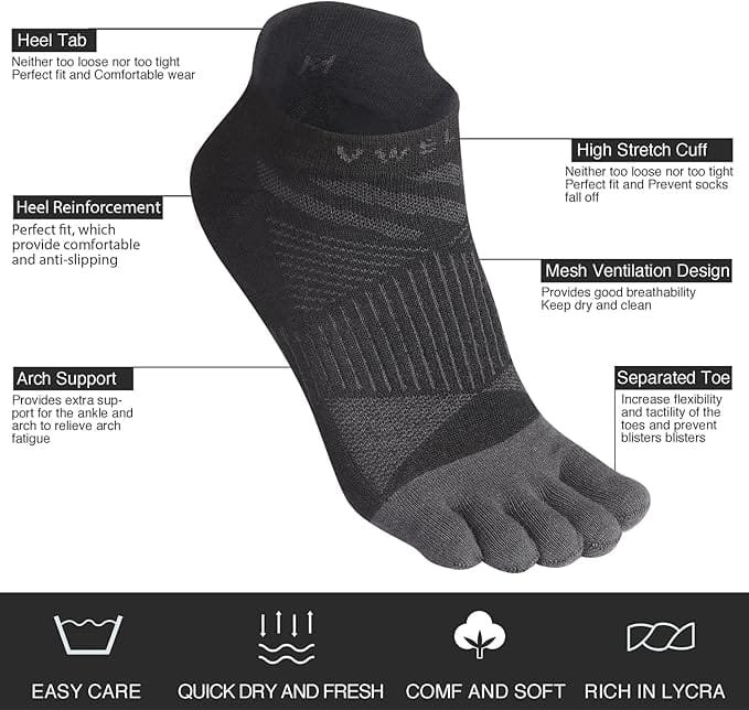 VWELL Toe Socks for Men Women COOLMAX Five Finger Socks