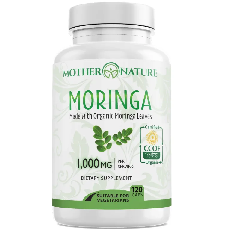 Moringa Capsules 1000mg Organic Certified Leaves Powder Greens Superfood Herbal Supplement Energy Focus