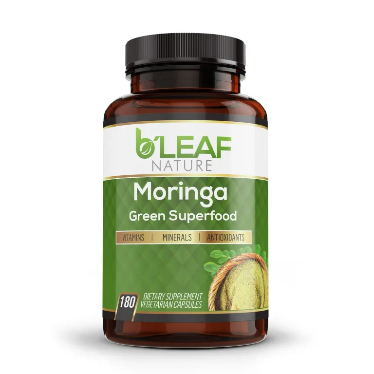 Organic Moringa 180 Capsules 1000mg Immune System and Energy Booster Pure Leaf Powder Vegetarian Caps by B Leaf Nature