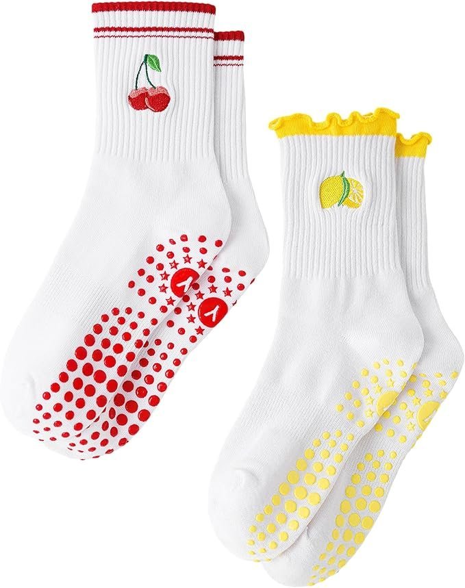 fruit socks grip pilates cherry and lemon