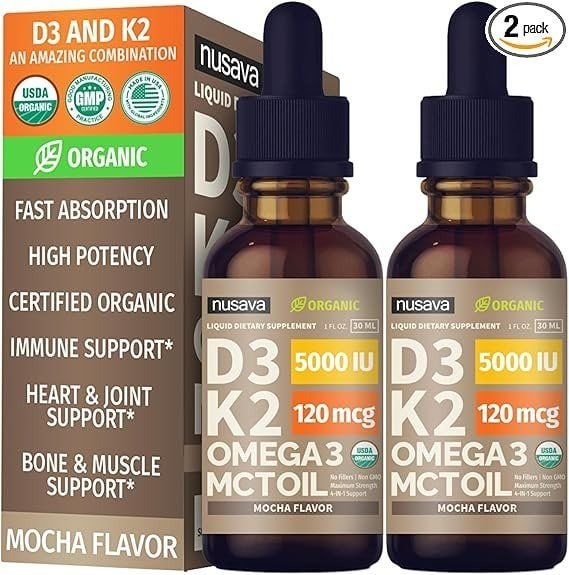 Nusava Organic Vitamin D3 K2 Drops with MCT Oil