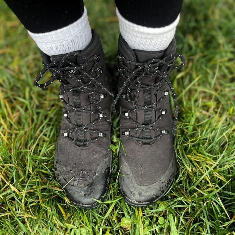 Vivobarefoot Tracker Boot on a grass