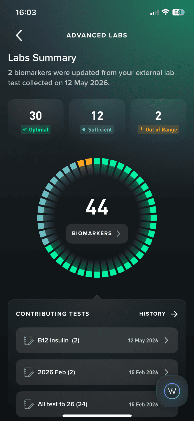 whoop advanced labs screen