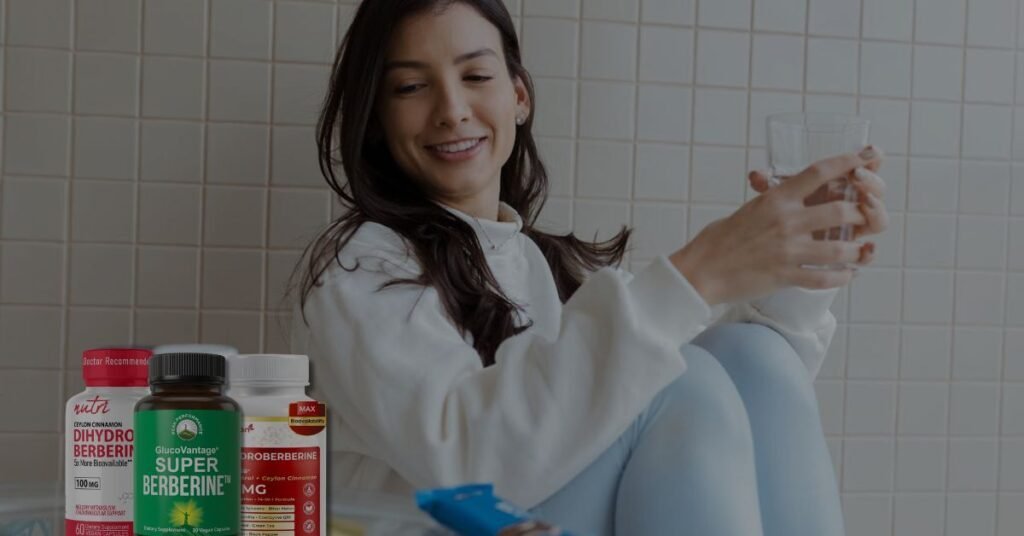 Person holding Best Dihydroberberine Supplements in bathroom