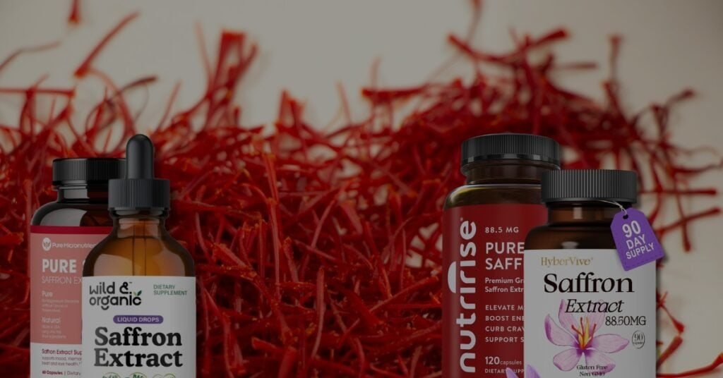 Bottles of best saffron supplements on display