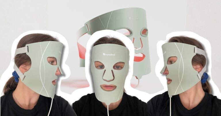 Facial mask for light therapy treatment.