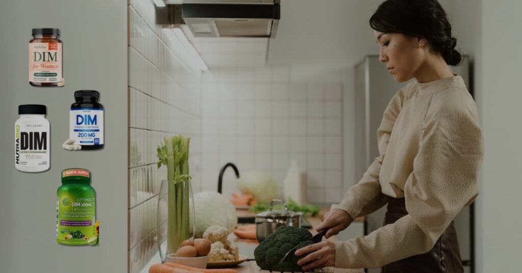 Best DIM supplements for perimenopause a woman cutting broccoli