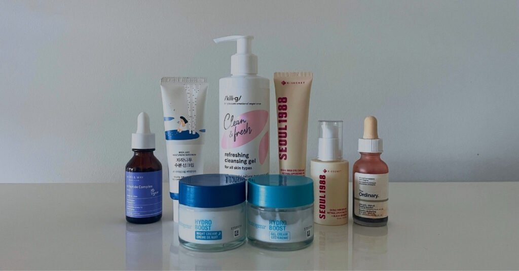 My Simple Skincare Routine at 42 and What I Changed in Perimenopause skincare bottles